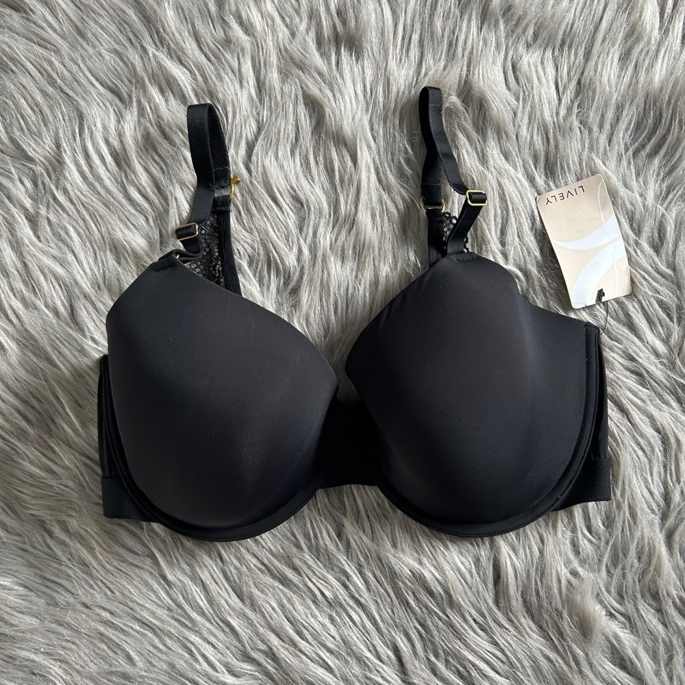 Lively Lightly Lined Bra Womens Size 36DD Black Lace Back Straps Underwire